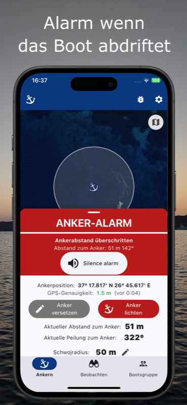 Alarm, wenn sich das Boot entfernt