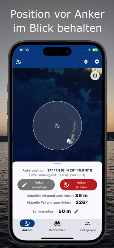 Verfolge deine Position vor Anker