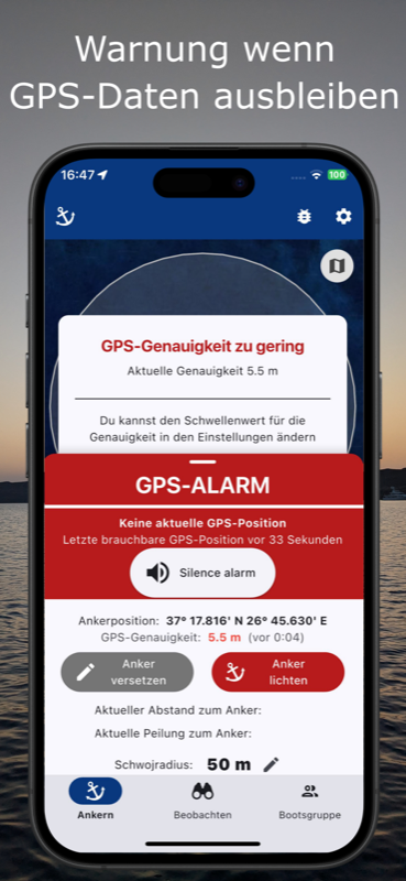Warnung, wenn GPS nicht mehr funktioniert