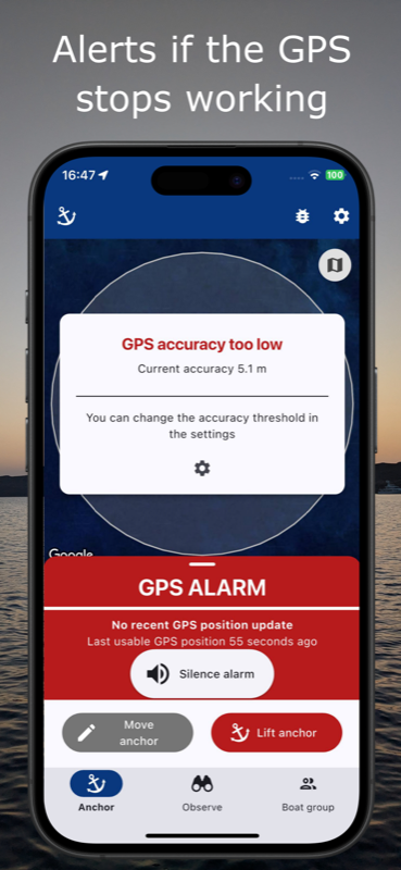 Alerts if GPS stops working